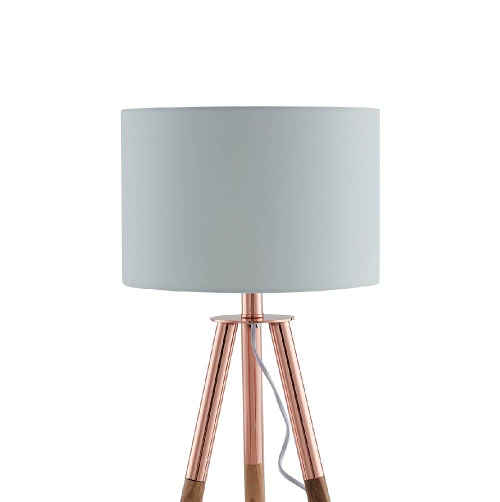 Salesfever Stilvolle Kupfer / Eiche Tischlampe Tripod 50% Rabatt für begrenzte Zeit