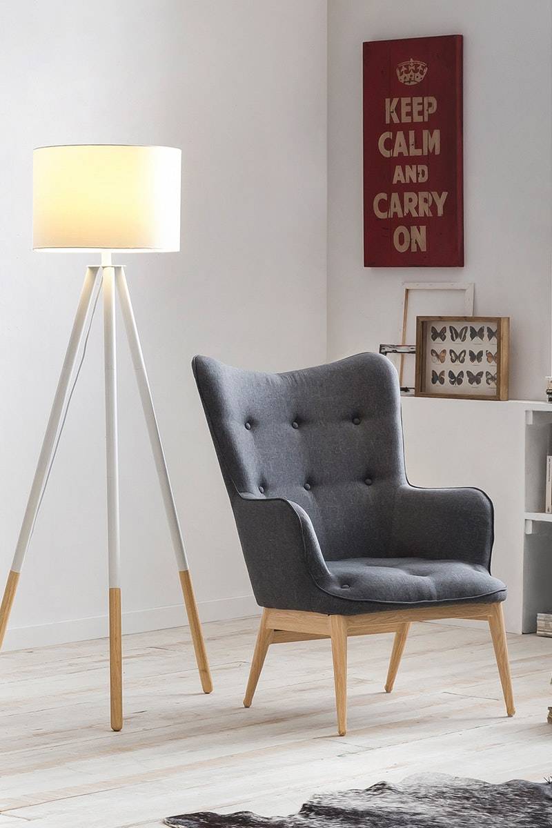 Salesfever Stilvolle Weiß / Eiche Stehlampe Tripod Online