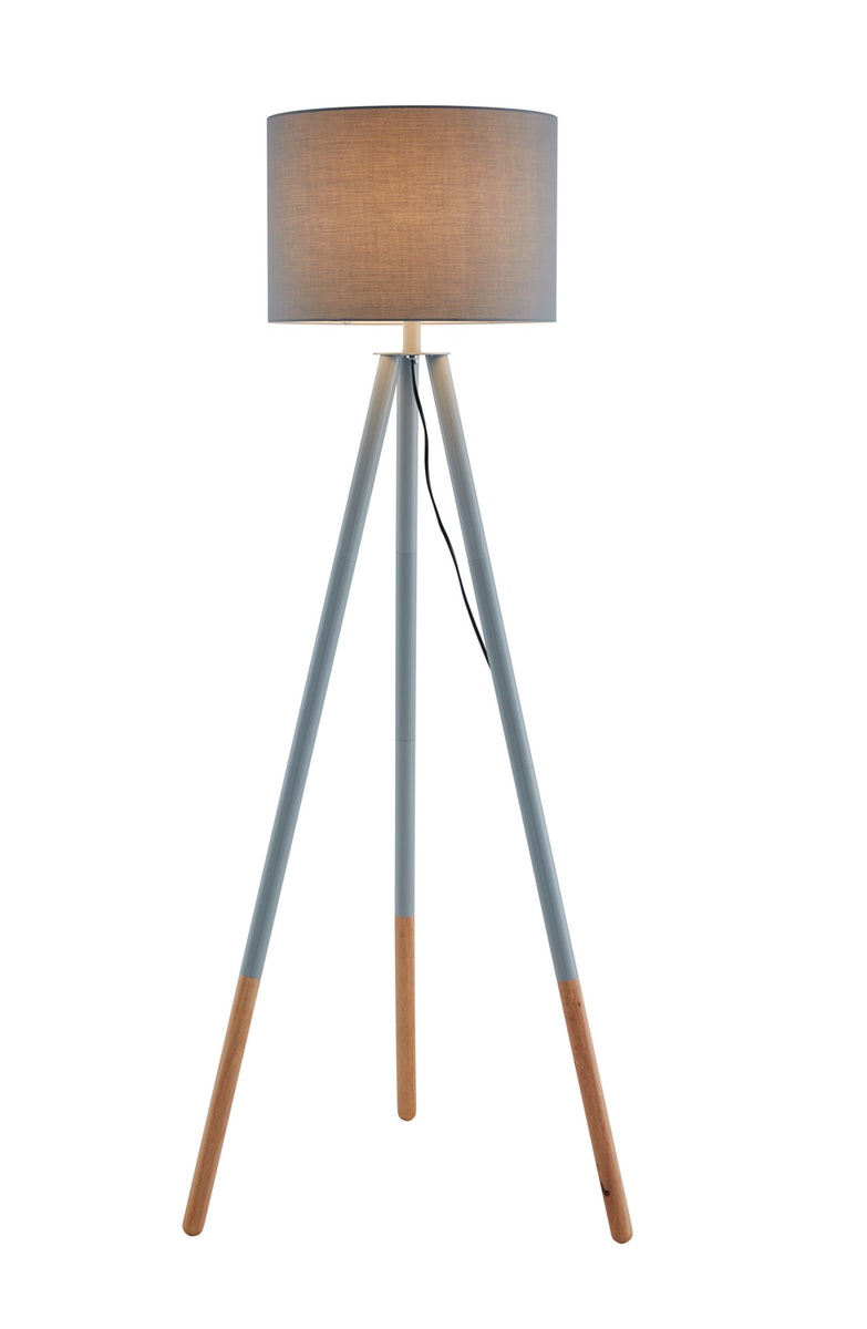 Salesfever Stilvolle Grau / Eiche Stehlampe Tripod Outlet