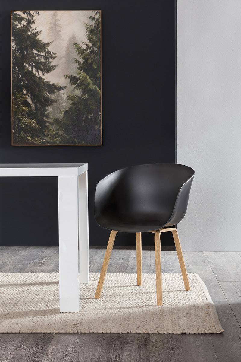 Salesfever Schalenstuhl Schwarz Esstuhl Metallbeine in Holzoptik 2er Set NORDIN Fabrikverkauf
