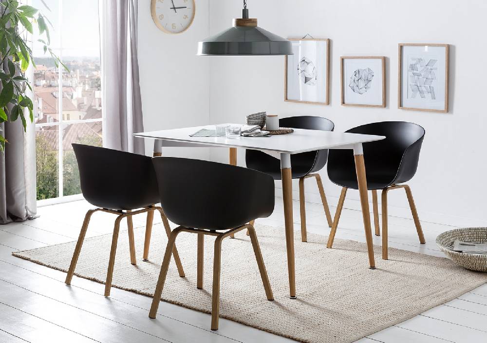 Salesfever Schalenstuhl Schwarz Esstuhl Metallbeine in Holzoptik 2er Set NORDIN Fabrikverkauf