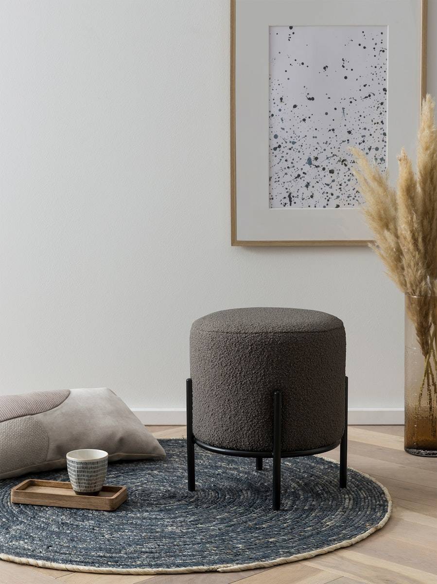 Salesfever Polsterhocker Ø35 cm Bouclé Stoff Anthrazit Cosy