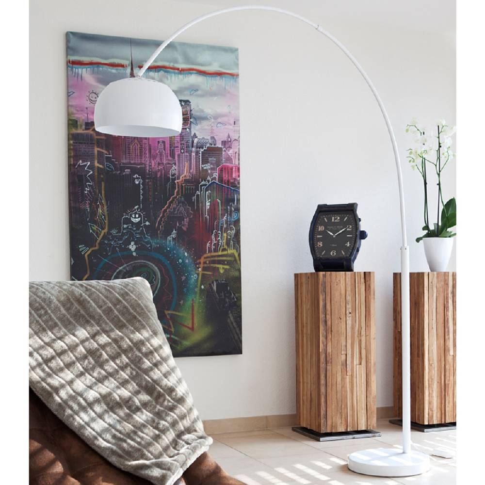 Salesfever Bogenlampe weiß lackiert Big Deal mit Marmorfuß Lagerräumung