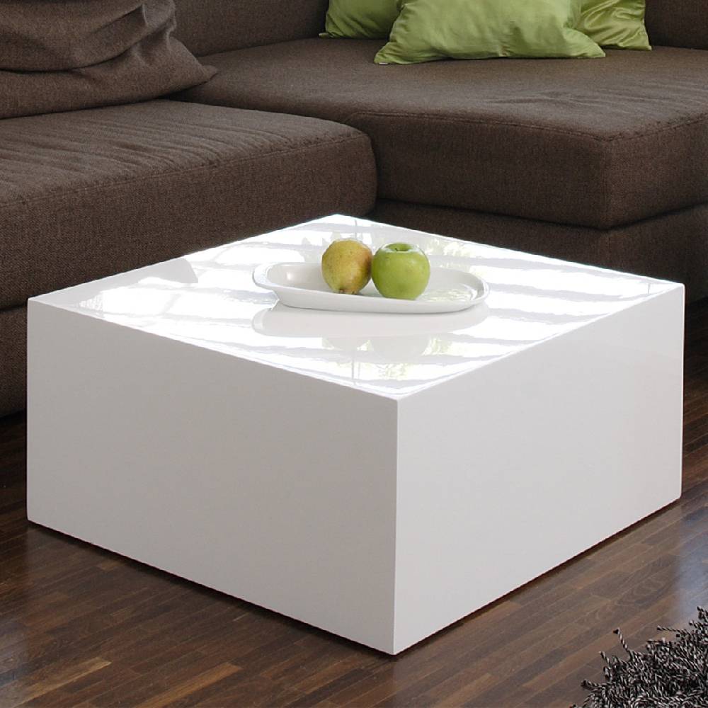 Salesfever Couchtisch weiß 60 cm quadratisch Kubus Hochglanz Große Rabatte