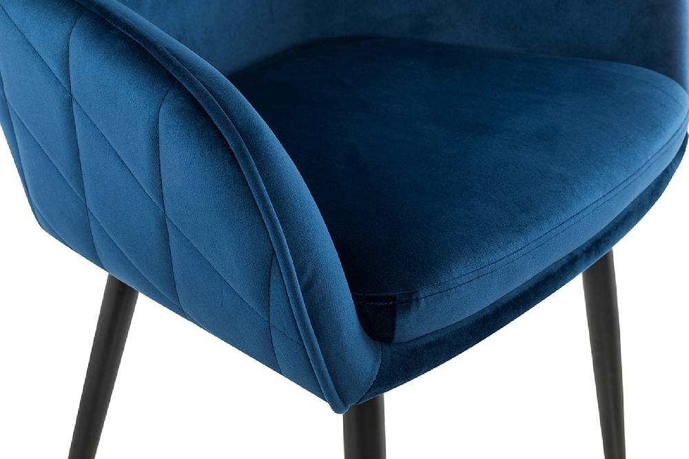 Salesfever Polsterstuhl Blau Samt mit Armlehnen und Steppung Gestell Metall Freja Angebote