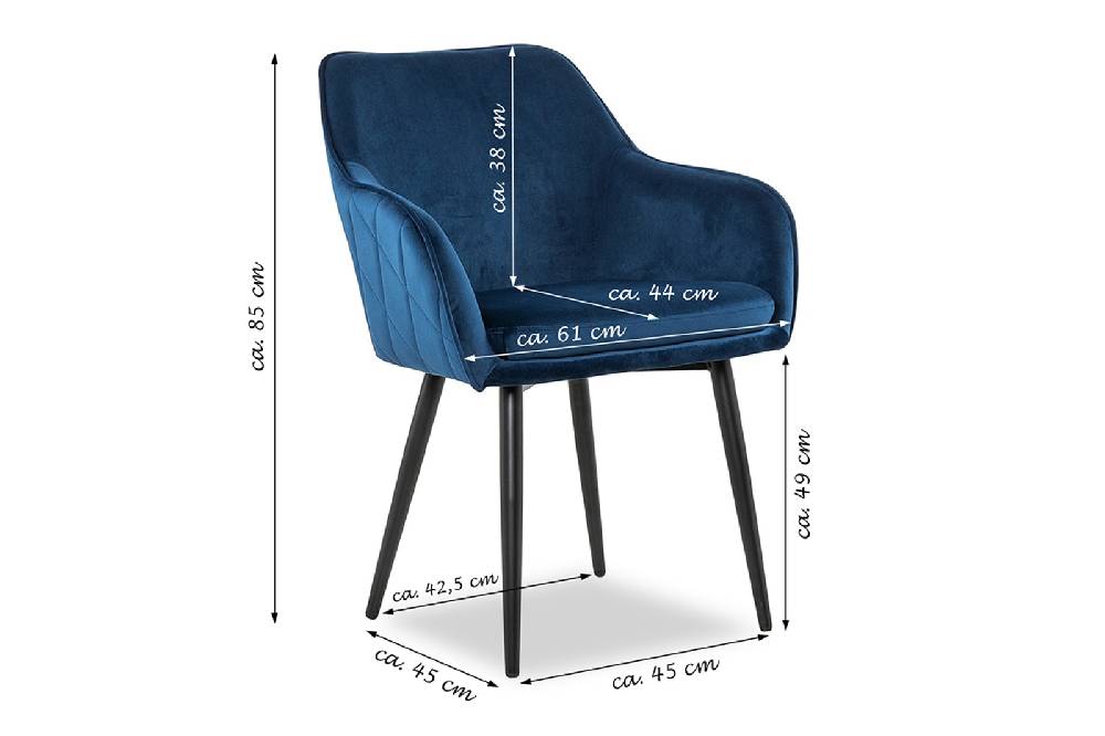 Salesfever Polsterstuhl Blau Samt mit Armlehnen und Steppung Gestell Metall Freja Angebote