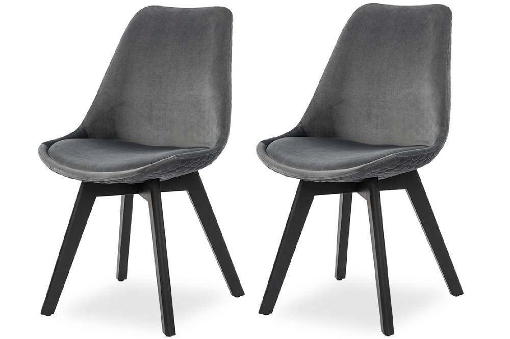 Salesfever Esszimmerstuhl grau 2er Set Samt mit Steppung und Sitzkissen Cleo
