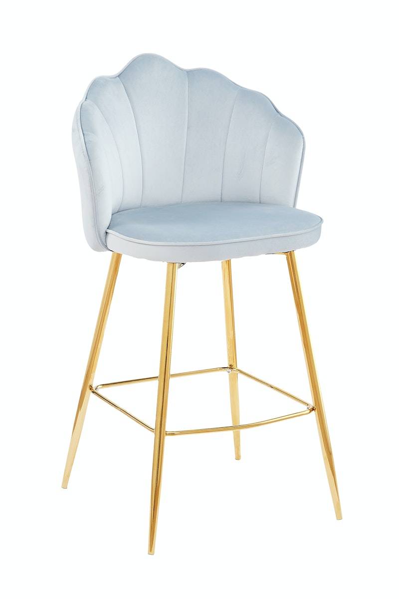 Salesfever Barhocker Hellgrau Muscheldesign 2er Set aus Samt Arielle