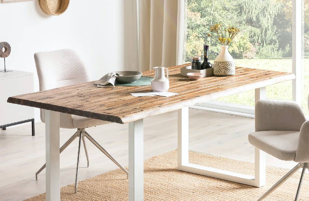 Salesfever Esstisch 140x80 cm 120x80 cm mit weiß lackiertem U-Gestell Wilson Bis zu 50% Rabatt