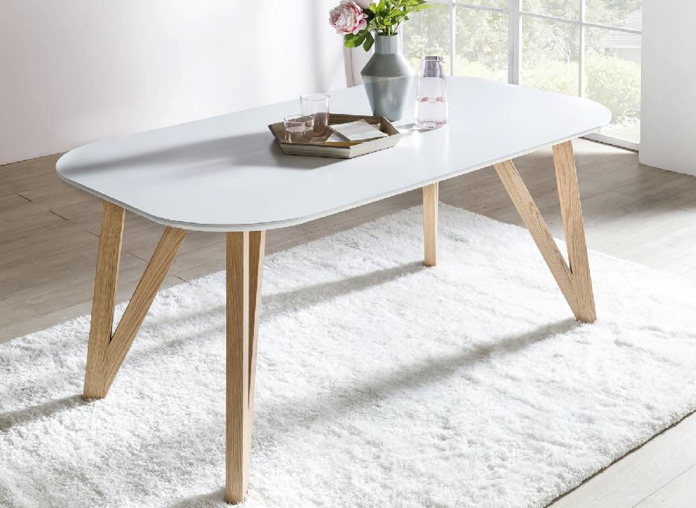 Salesfever Esstisch 180x90 cm Aino weiß Holz stabile Beine Tisch Fabrikladen