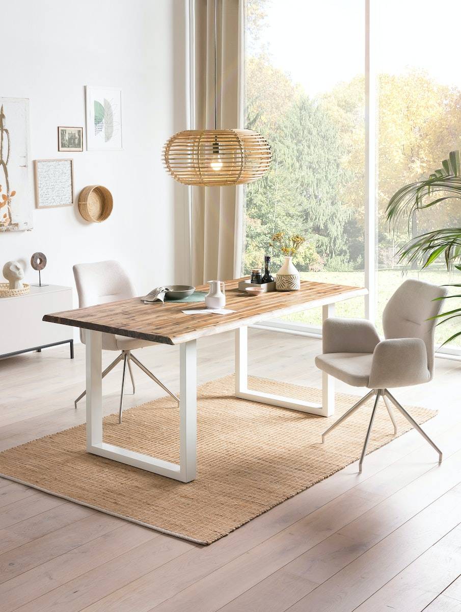 Salesfever Esstisch 160x90 cm 120x80 cm mit weiß lackiertem U-Gestell Wilson Speichern exportieren