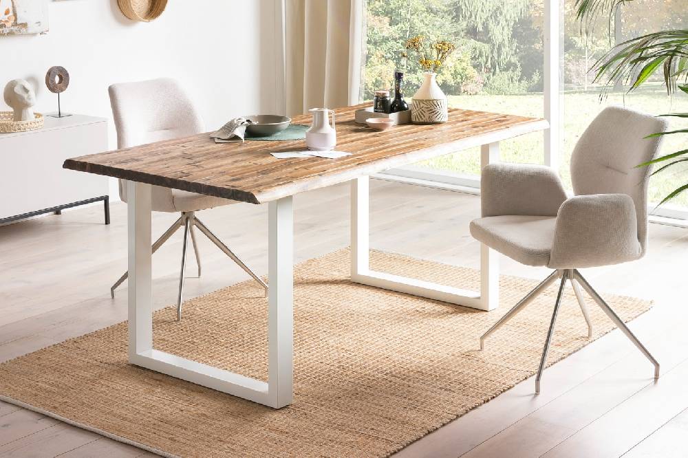 Salesfever Esstisch 160x90 cm 120x80 cm mit weiß lackiertem U-Gestell Wilson Speichern exportieren