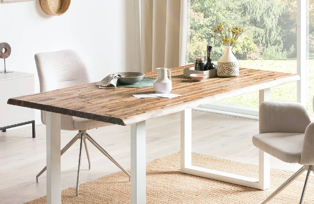 Salesfever Esstisch 160x90 cm 120x80 cm mit weiß lackiertem U-Gestell Wilson Speichern exportieren