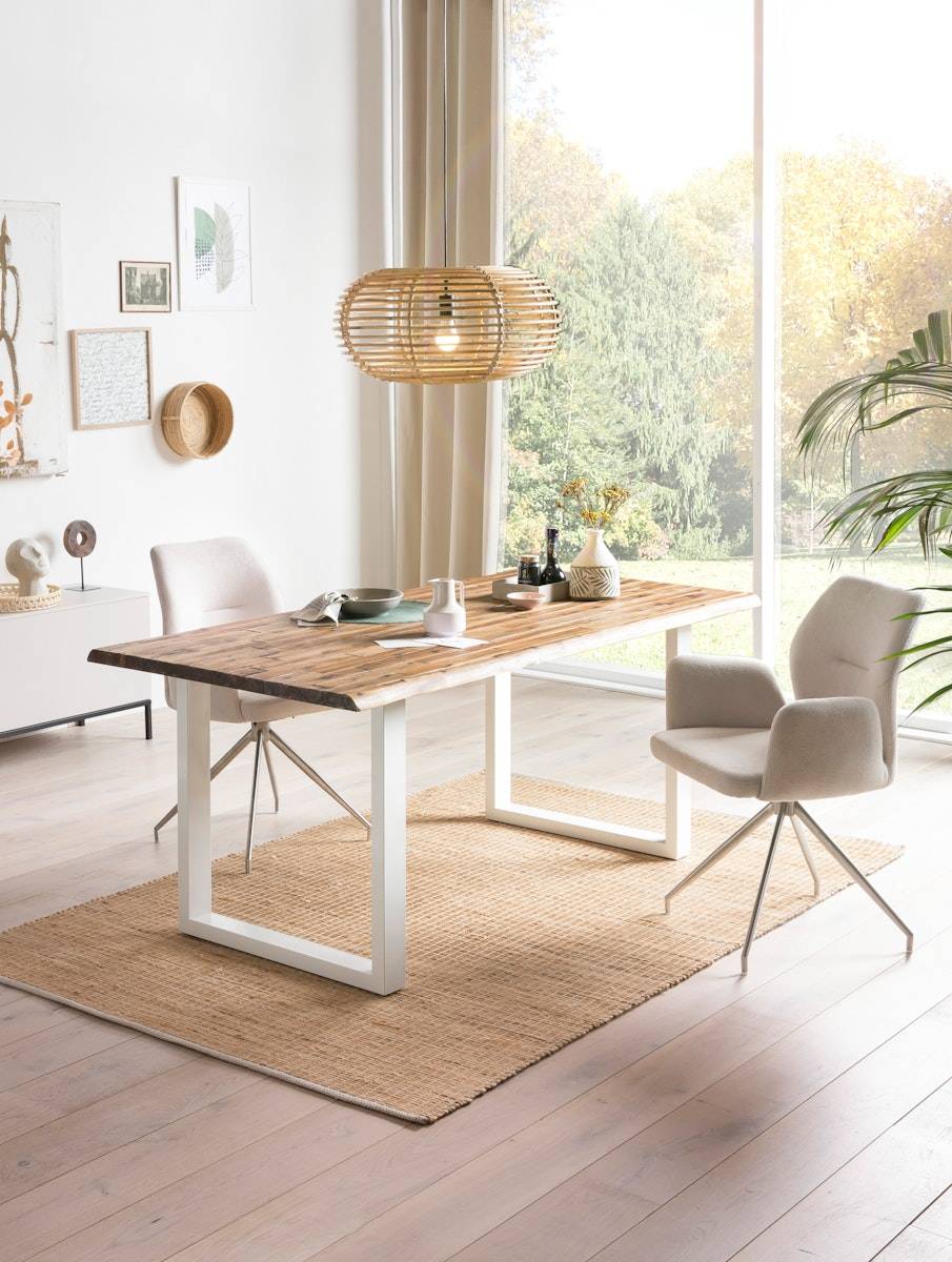 Salesfever Esstisch 180x90 cm 120x80 cm mit weiß lackiertem U-Gestell Wilson Outlet