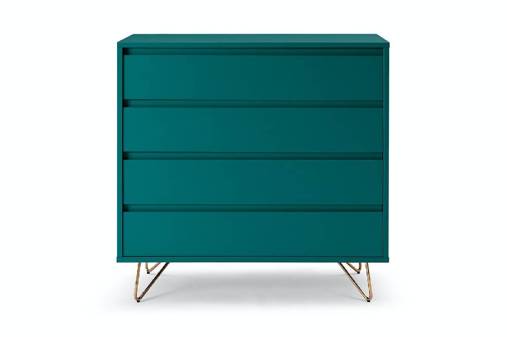 Salesfever Kommode Blau breit mit 4 Schubladen Beine Messing LOTTA Hotsell