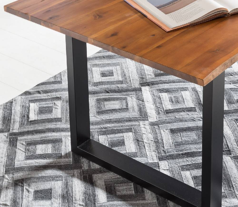 Salesfever Esstisch 120 x 80 cm Baumkante Akazie massiv cognac schwarz LANDO Günstiger Verkauf