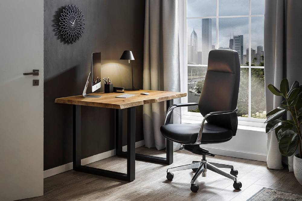 Salesfever Esstisch 120 x 80 cm Baumkante 40 mm Eiche Massiv U-Gestell schwarz ORKA Letzte 2 Tage