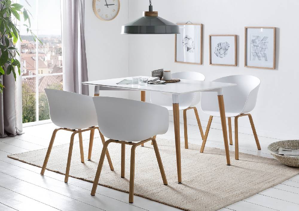 Salesfever Schalenstuhl Weiß Esstuhl Metallbeine in Holzoptik 2er Set NORDIN Vatertagsangebot
