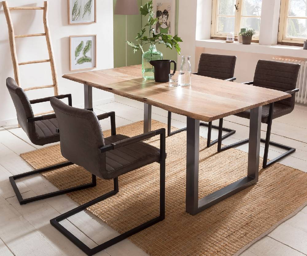 Salesfever Baumkantentisch Stühle dunkelbraun 160 cm massiv NATUR 5tlg ALESSIA Exklusive Angebote