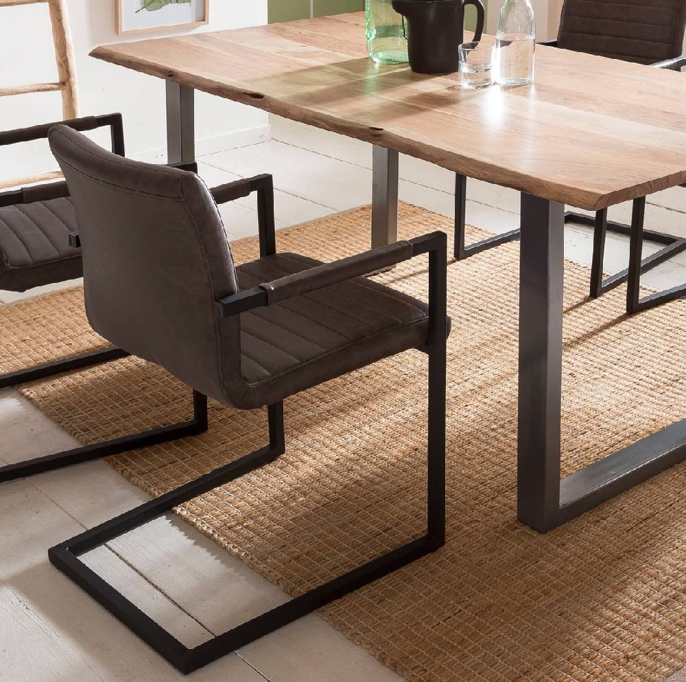 Salesfever Baumkantentisch Stühle dunkelbraun 160 cm massiv NATUR 5tlg ALESSIA Exklusive Angebote