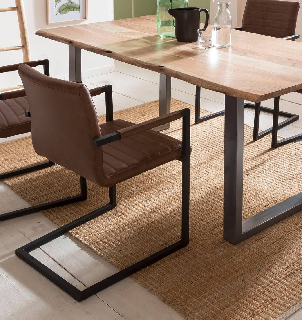 Salesfever Baumkantentisch Stühle hellbraun 160 cm massiv NATUR 5tlg ALESSIA Blitzangebot