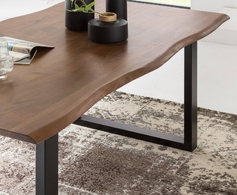 Salesfever Baumkantentisch Stühle hellbraun Essgruppe 160 cm massiv NUSSBAUM 5tlg GAIA Große Rabatte