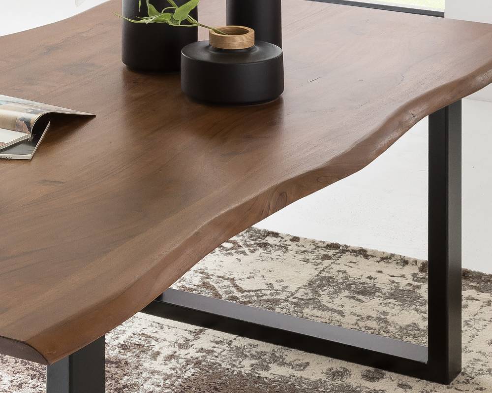Salesfever Baumkantentisch Stühle dunkelbraun Essgruppe 160 cm massiv NUSSBAUM 5tlg GAIA Neuheiten