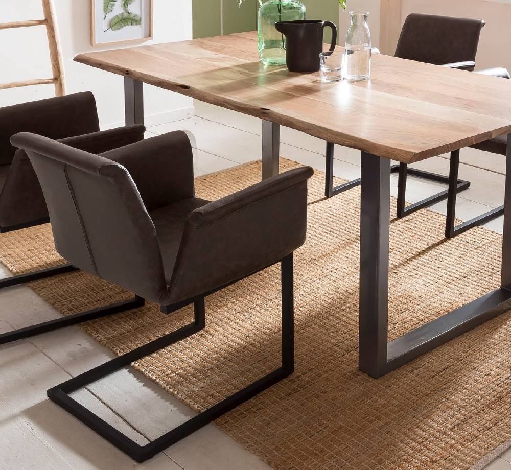 Salesfever Baumkantentisch Stühle dunkelbraun Essgruppe 160 cm massiv NATUR 5tlg GAIA Bestseller