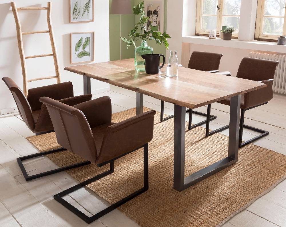 Salesfever Baumkantentisch Stühle hellbraun Essgruppe 160 cm massiv NATUR 5tlg GAIA Saisonale Angebote