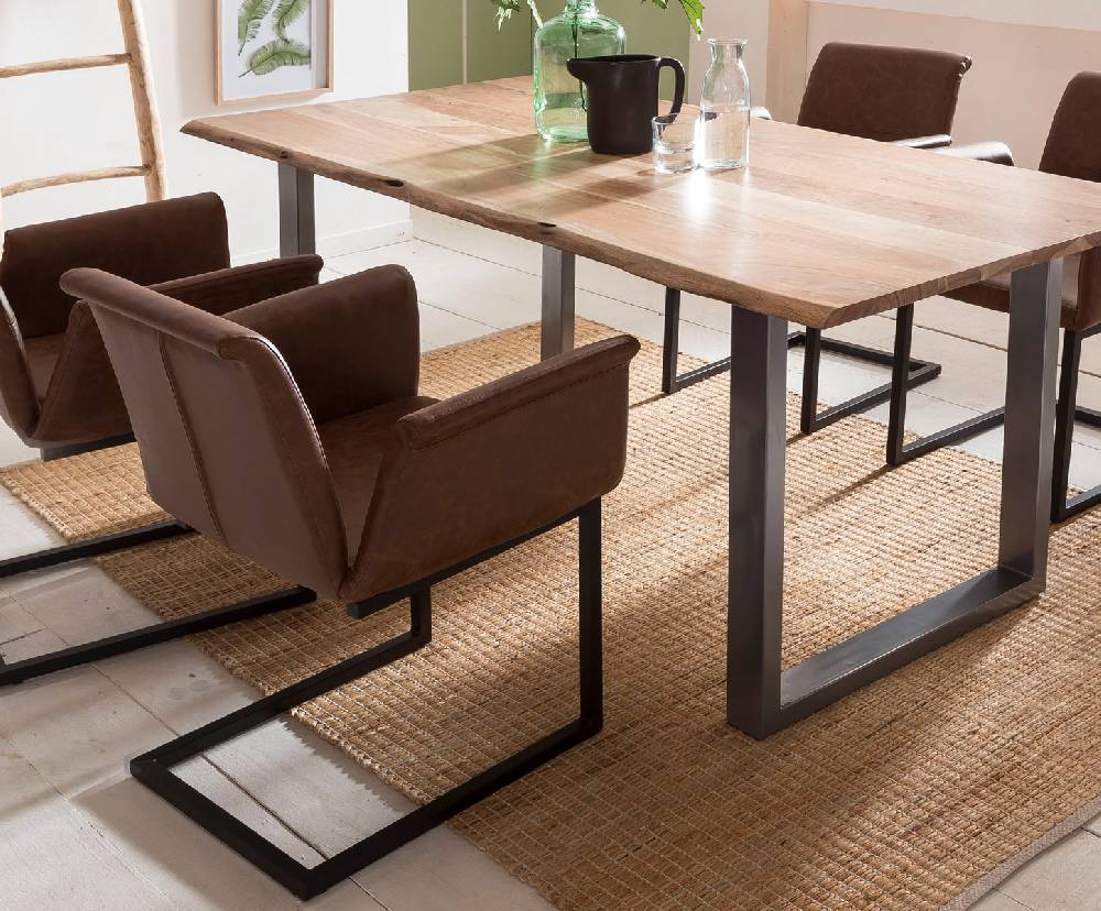 Salesfever Baumkantentisch Stühle hellbraun Essgruppe 160 cm massiv NATUR 5tlg GAIA Saisonale Angebote
