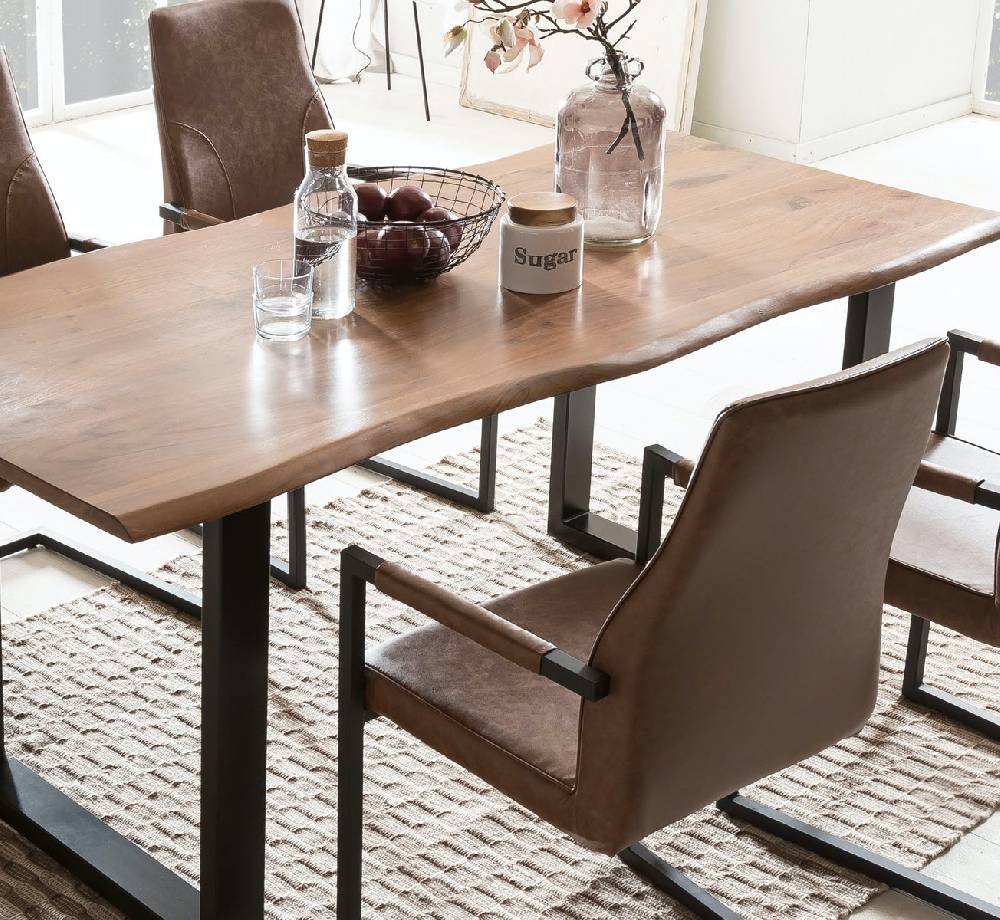 Salesfever Baumkantentisch Stühle hellbraun 160 cm massiv NUSSBAUM 5tlg GIADA Kauf eins, bekomm eins gratis