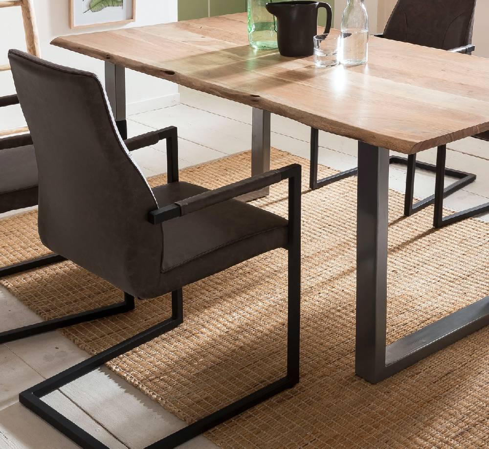 Salesfever Baumkantentisch Stühle dunkelbraun 160 cm massiv NATUR 5tlg GIADA Tägliche Deals