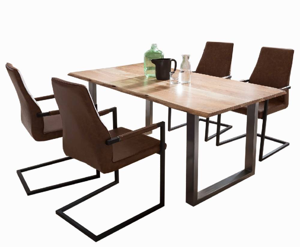 Salesfever Baumkantentisch Stühle hellbraun 160 cm massiv NATUR 5tlg GIADA Sonderangebote