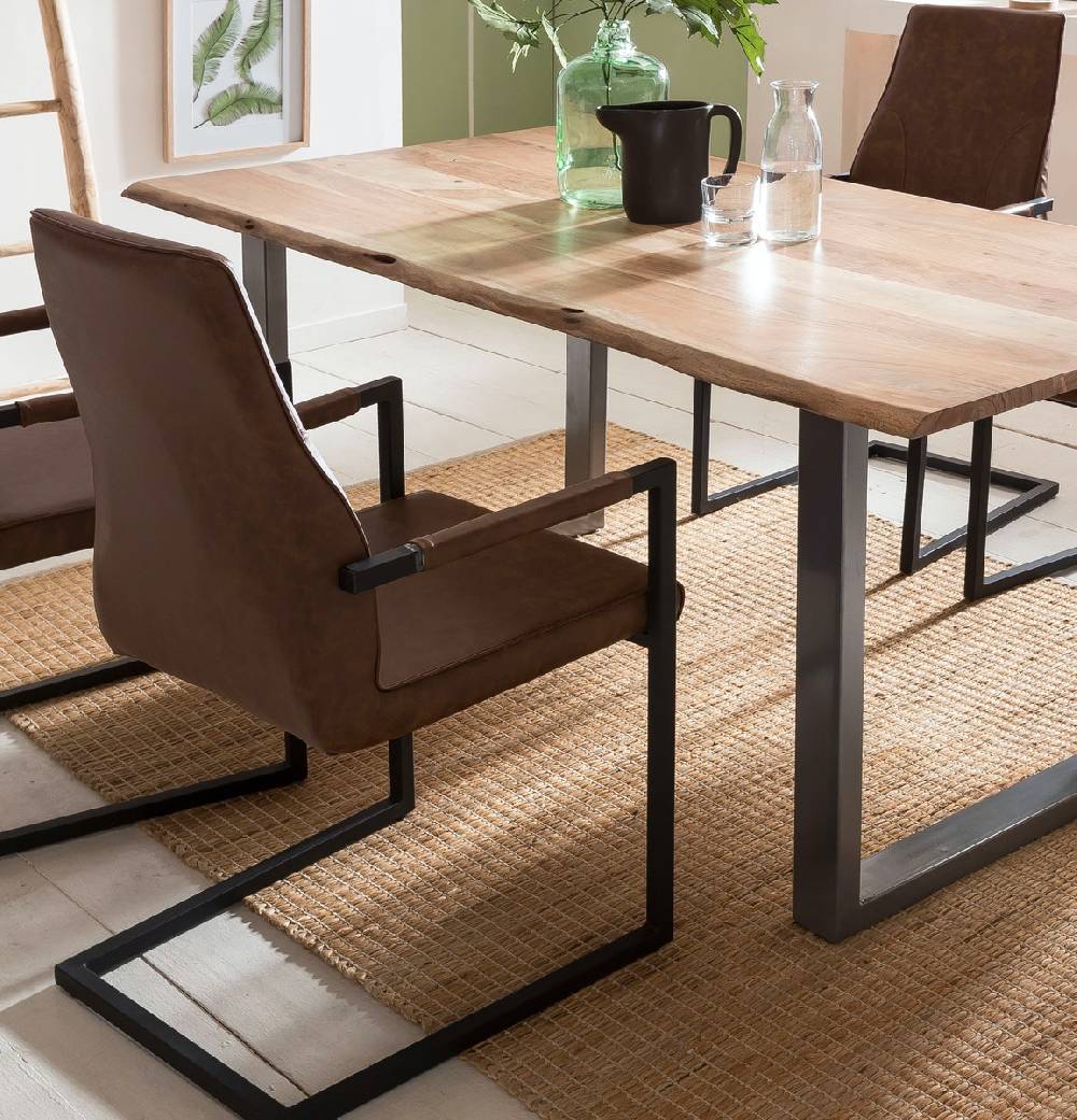 Salesfever Baumkantentisch Stühle hellbraun 160 cm massiv NATUR 5tlg GIADA Sonderangebote