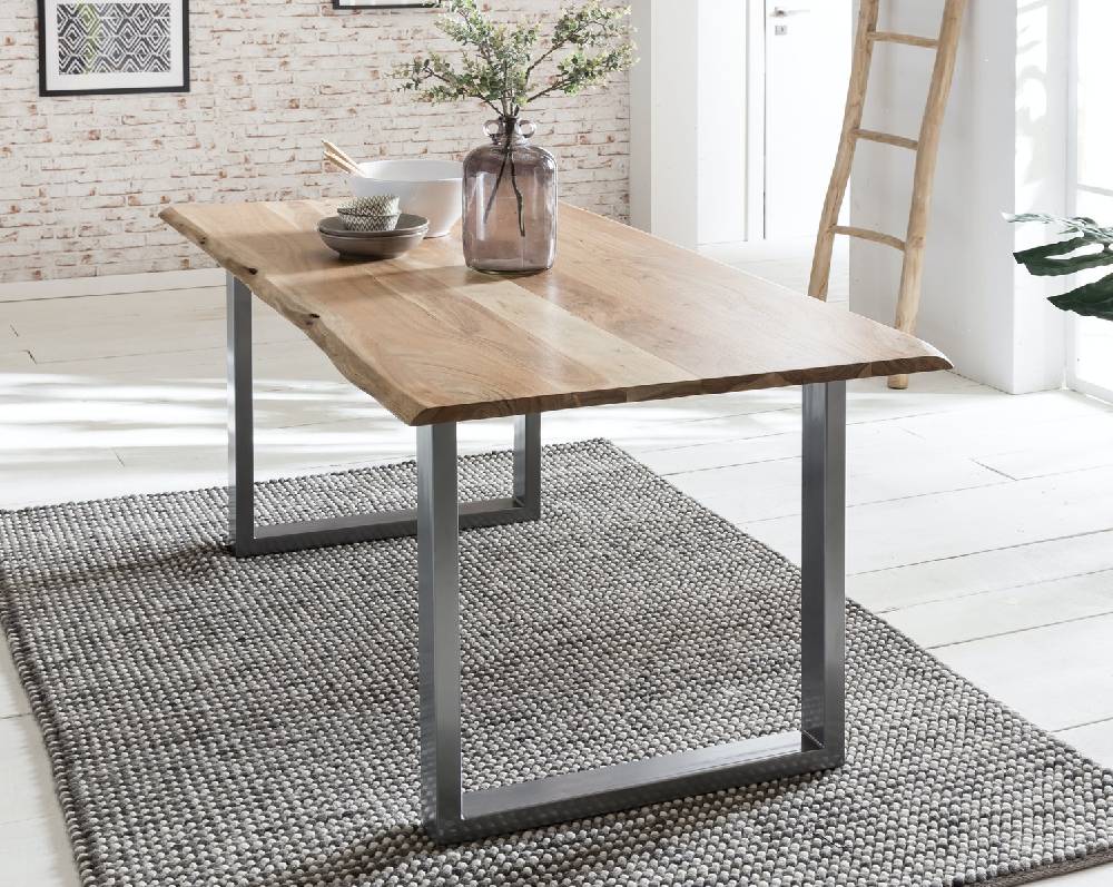Salesfever Baumkantentisch Stühle hellbraun 160 cm massiv NATUR 5tlg GIADA Sonderangebote