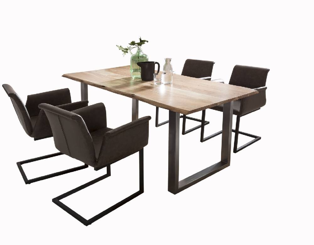 Salesfever Baumkantentisch Stühle dunkelbraun Essgruppe 180 cm massiv NATUR 5tlg GAIA Tiefpreis