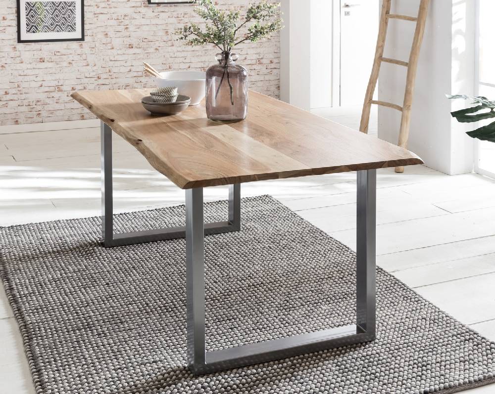 Salesfever Baumkantentisch Stühle dunkelbraun Essgruppe 180 cm massiv NATUR 5tlg GAIA Tiefpreis