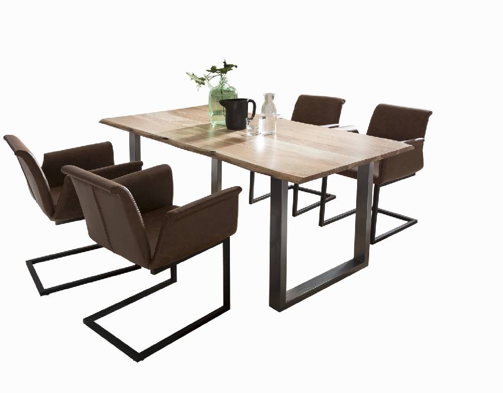 Salesfever Baumkantentisch Stühle hellbraun Essgruppe 180 cm massiv NATUR 5tlg GAIA Super Sparpreis