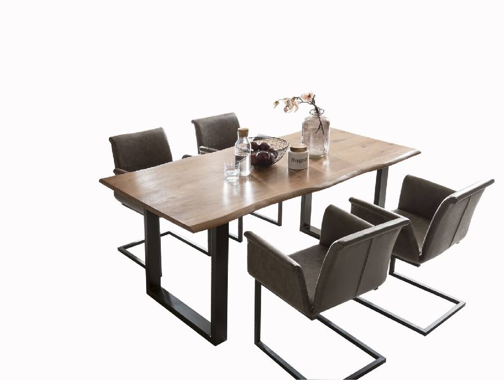 Salesfever Baumkantentisch Stühle dunkelbraun Essgruppe 180 cm massiv NUSSBAUM 5tlg GAIA Wochenangebot