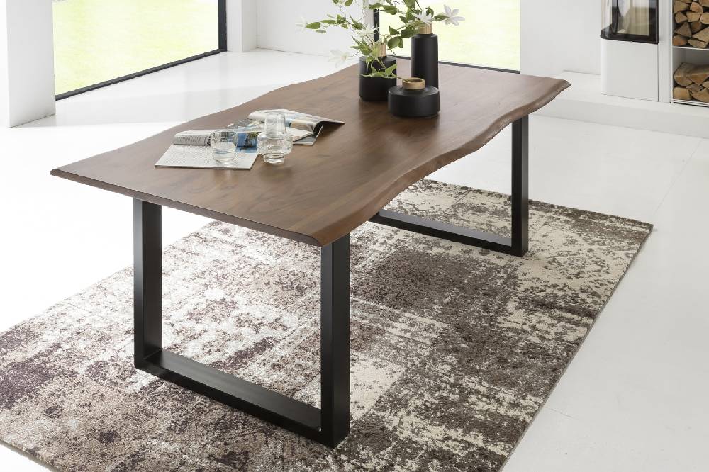 Salesfever Baumkantentisch Stühle dunkelbraun Essgruppe 180 cm massiv NUSSBAUM 5tlg GAIA Wochenangebot