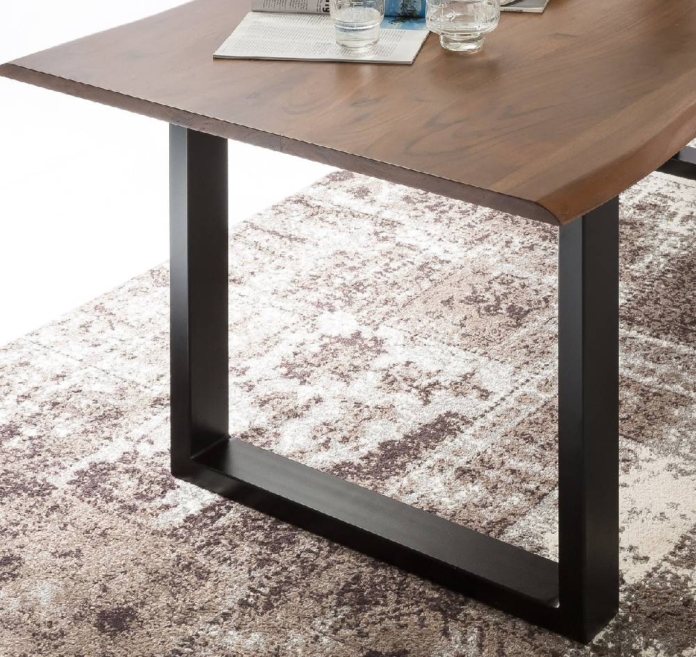 Salesfever Baumkantentisch Stühle dunkelbraun Essgruppe 180 cm massiv NUSSBAUM 5tlg GAIA Wochenangebot