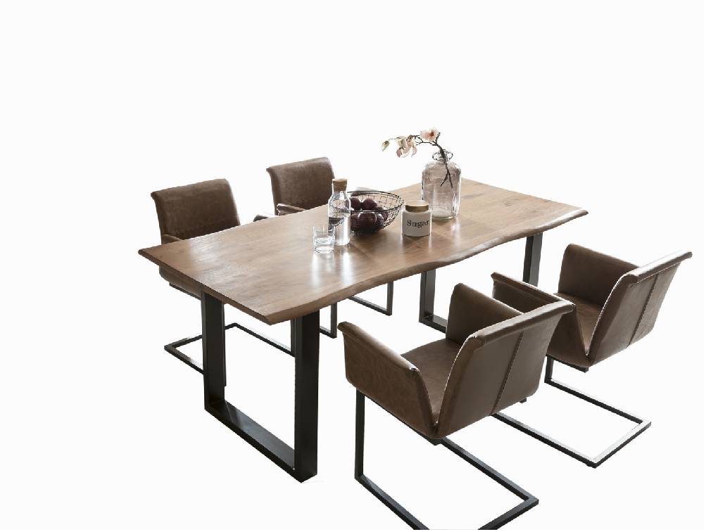 Salesfever Baumkantentisch Stühle hellbraun Essgruppe 180 cm massiv NUSSBAUM 5tlg GAIA Kostenlose Rückgabe