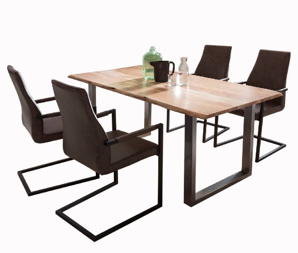 Salesfever Baumkantentisch Stühle dunkelbraun 180 cm massiv NATUR 5tlg GIADA Begrenzte Freigabe