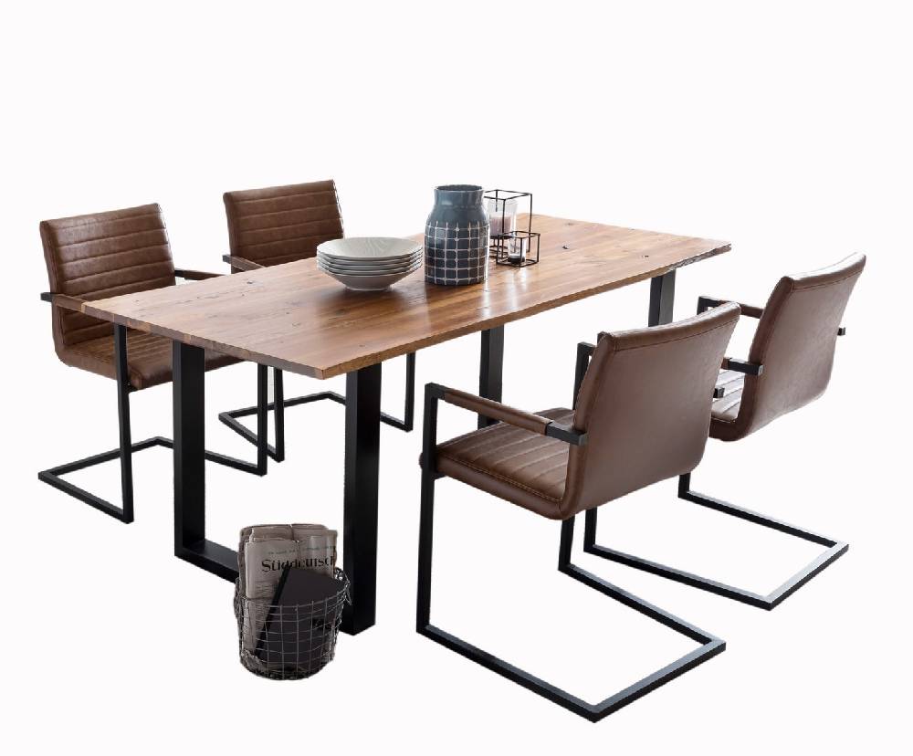 Salesfever Baumkantentisch Stühle hellbraun 200 cm massiv COGNAC 5tlg ALESSIA Letzte 2 Tage