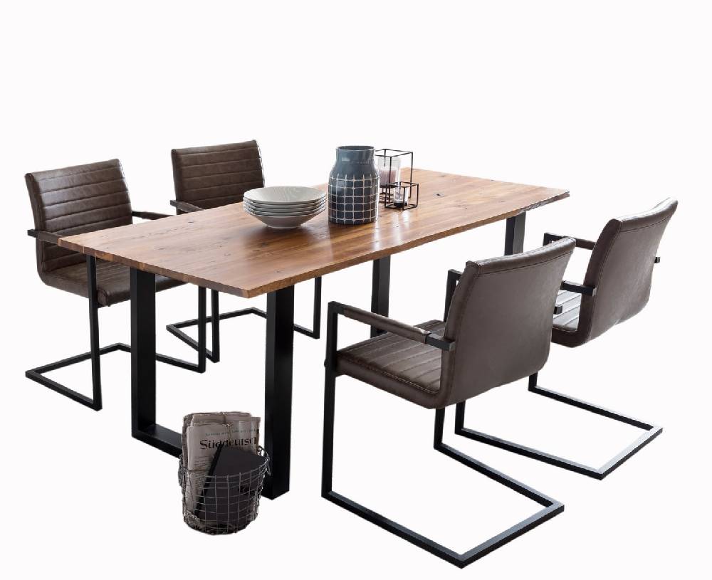 Salesfever Baumkantentisch Stühle dunkelbraun 200 cm massiv COGNAC 5tlg ALESSIA Letzter Tag