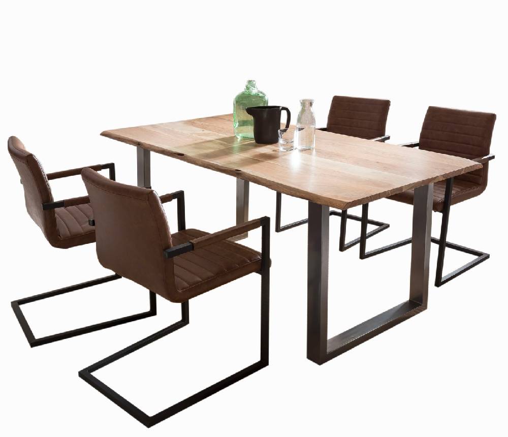 Salesfever Baumkantentisch Stühle hellbraun 200 cm massiv NATUR 5tlg ALESSIA Zeitbegrenzte Promotion
