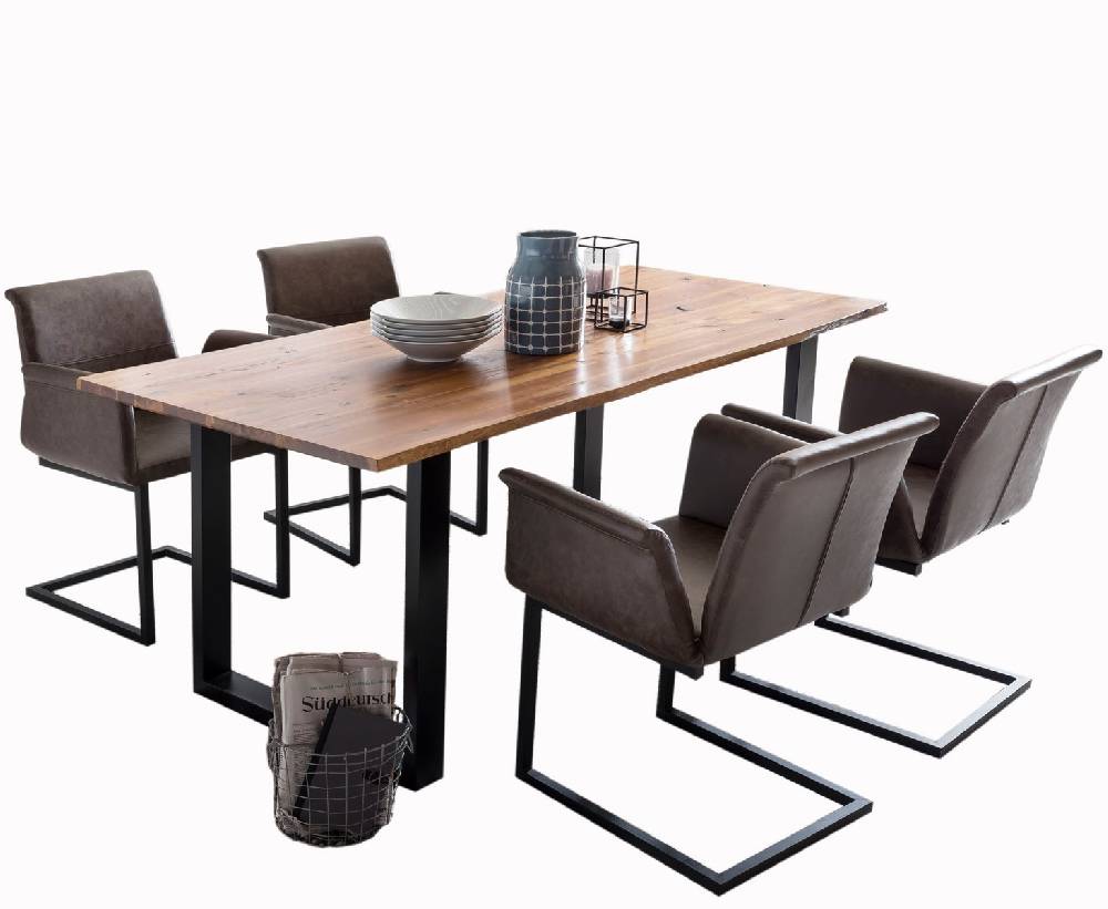 Salesfever Baumkantentisch Stühle dunkelbraun Essgruppe 200 cm massiv COGNAC 5tlg GAIA Bis zu 60% Rabatt