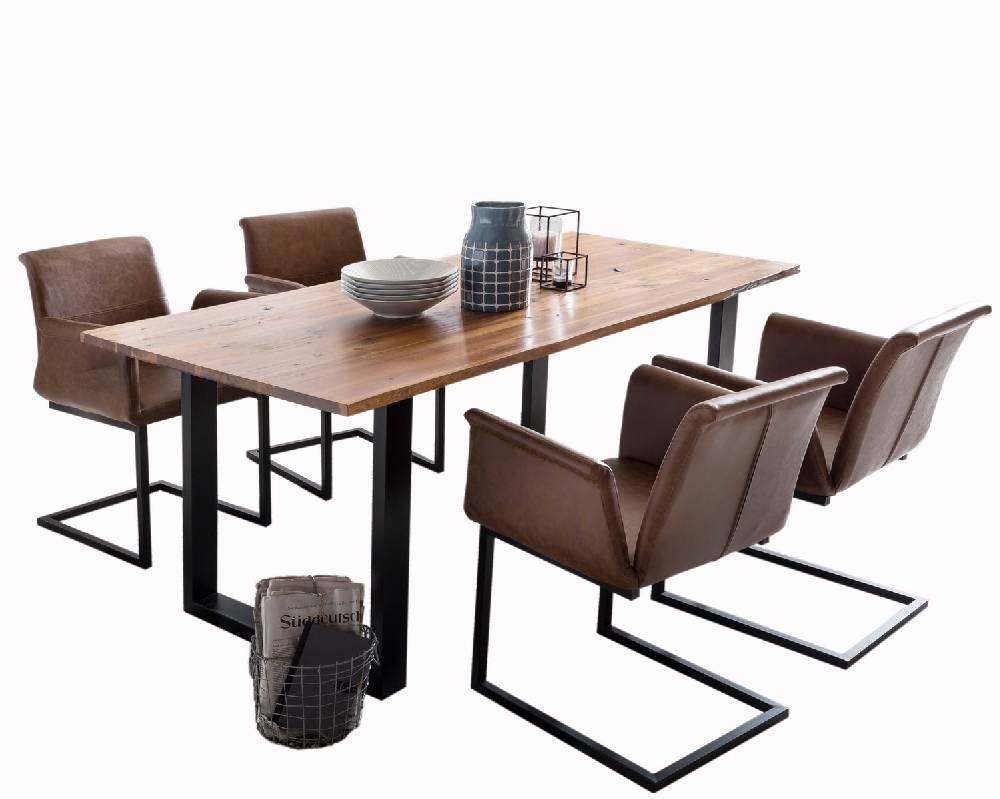 Salesfever Baumkantentisch Stühle hellbraun Essgruppe 200 cm massiv COGNAC 5tlg GAIA Bis zu 65% Rabatt