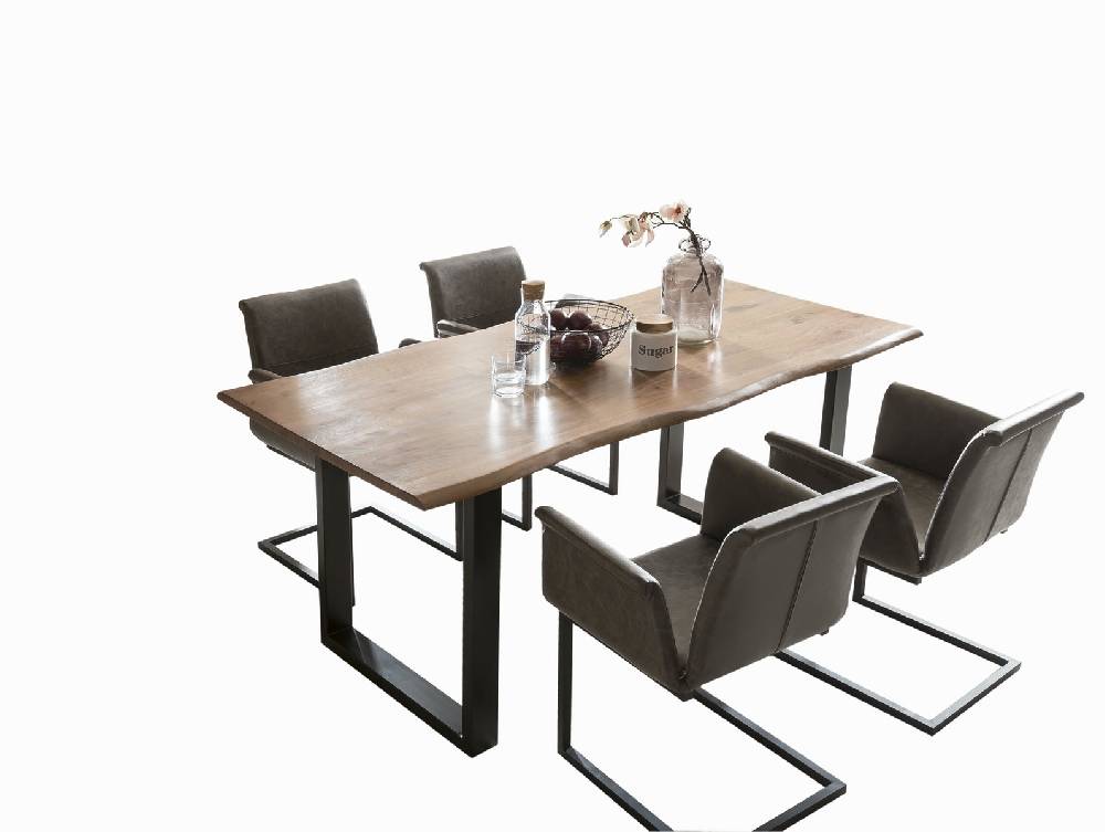 Salesfever Baumkantentisch Stühle dunkelbraun Essgruppe 200 cm massiv NUSSBAUM 5tlg GAIA Nur für heute