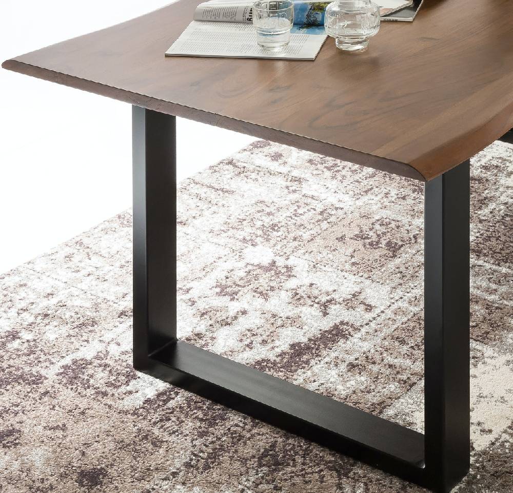 Salesfever Baumkantentisch Stühle hellbraun Essgruppe 200 cm massiv NUSSBAUM 5tlg GAIA Sonderangebot der Fabrik